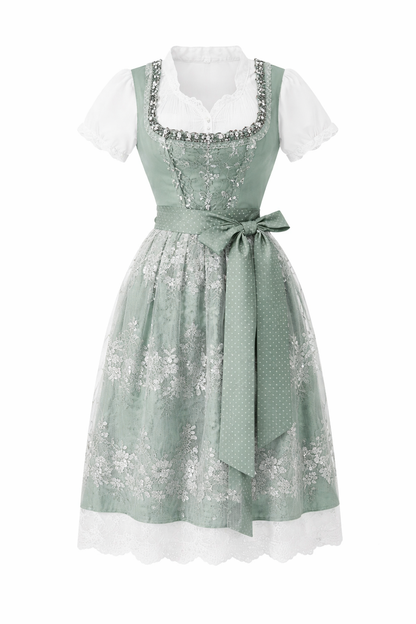 Damen Dirndl Kleid mit Perlenbesatz, Spitzeneinsatz und Bindeschleife-Dirndl for Women-Alpenkind