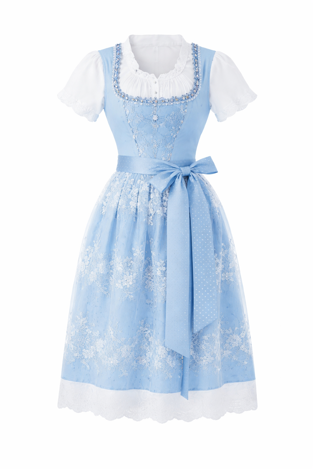 Damen Dirndl Kleid mit Perlenbesatz, Spitzeneinsatz und Bindeschleife-Dirndl for Women-Alpenkind