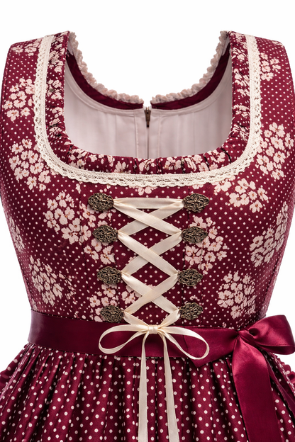 Damen Dirndl Kleid mit Punktmuster, Zierschnürung und Taillenschleife-Dirndl for Women-Alpenkind
