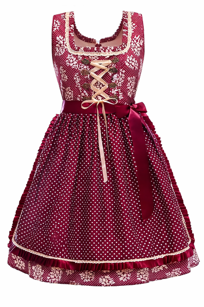Damen Dirndl Kleid mit Punktmuster, Zierschnürung und Taillenschleife-Dirndl for Women-Alpenkind