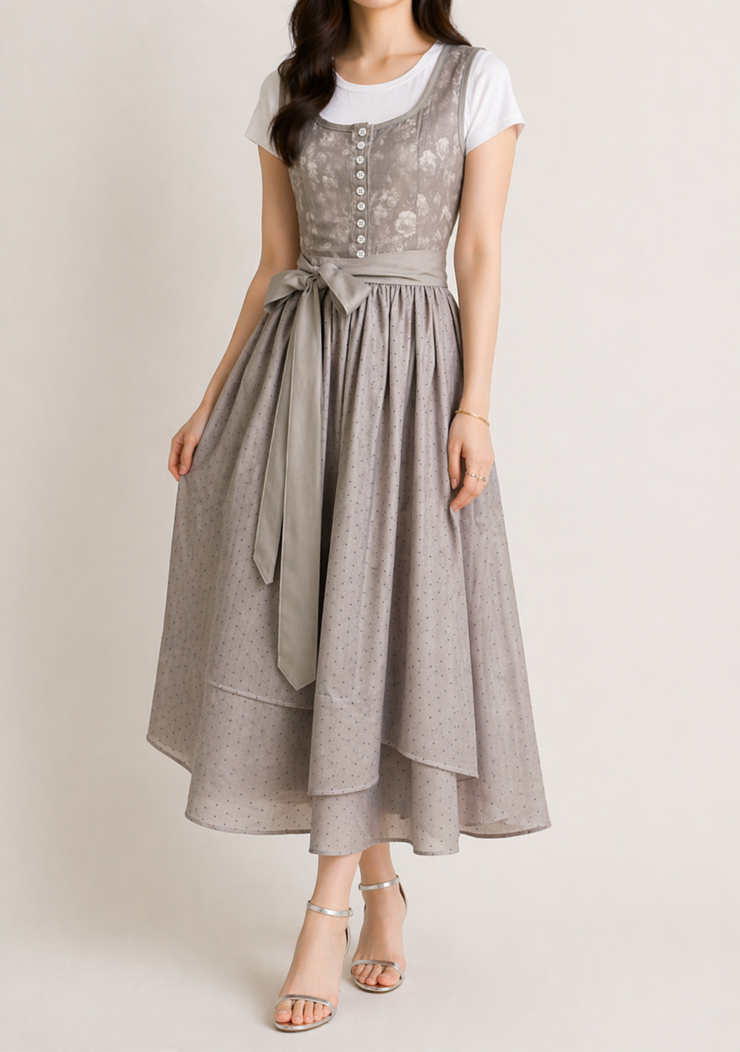 Damen Dirndl Kleid mit Reißverschluss, Spitzenärmeln und Taillenband-Dirndl for Women-Alpenkind