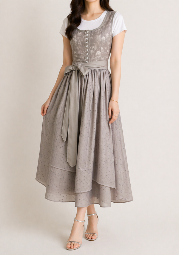 Damen Dirndl Kleid mit Reißverschluss, Spitzenärmeln und Taillenband-Dirndl for Women-Alpenkind