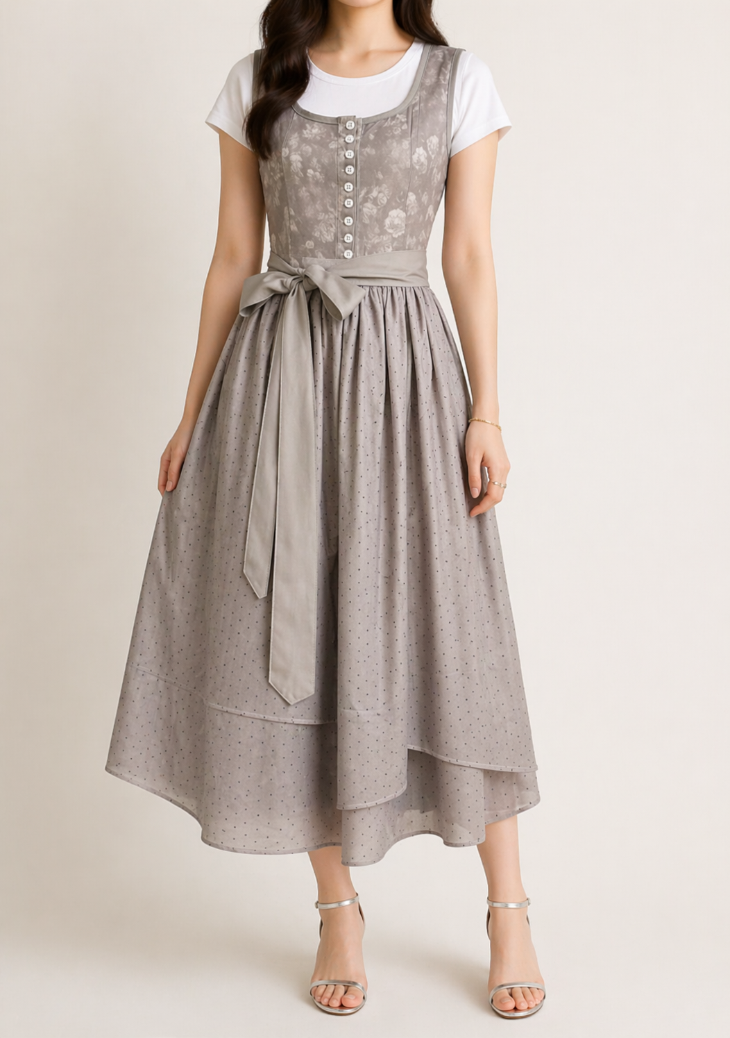 Damen Dirndl Kleid mit Reißverschluss, Spitzenärmeln und Taillenband-Dirndl for Women-Alpenkind