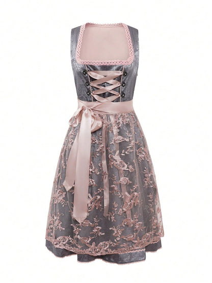 Damen Dirndl Kleid mit Spitzenüberrock, Schnürleiste und Zierösen-Dirndl for Women-Alpenkind