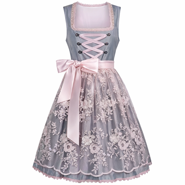 Damen Dirndl Kleid mit Stehkragen, Schnürfront und Spitzenüberlage-Dirndl for Women-Alpenkind