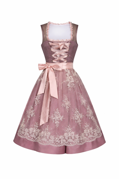 Damen Dirndl Kleid mit Stehkragen, Schnürfront und Spitzenüberlage-Dirndl for Women-Alpenkind