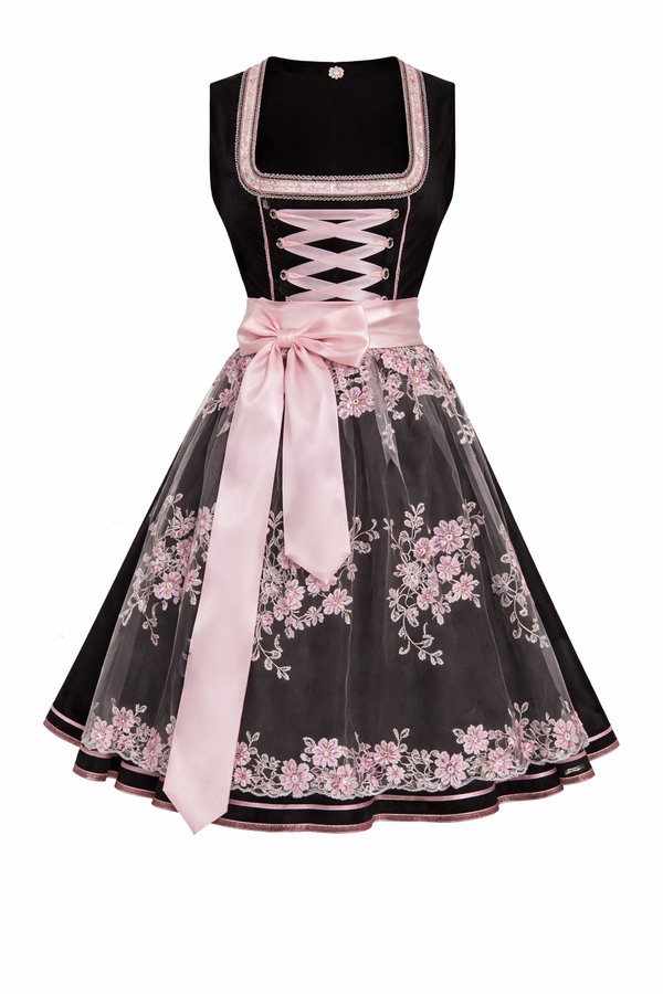 Damen Dirndl Kleid mit Stehkragen, Schnürfront und Spitzenüberlage-Dirndl for Women-Alpenkind