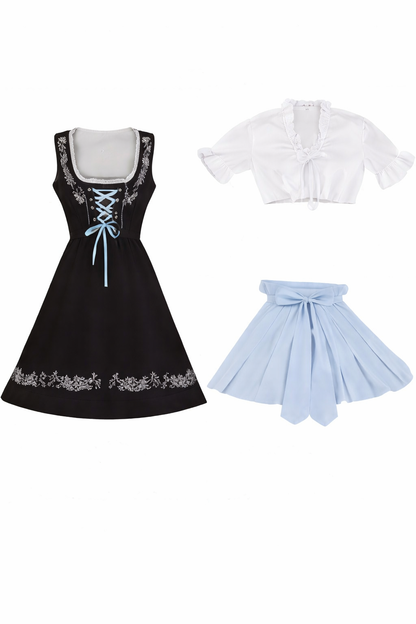 Damen Dirndl Kleid mit Stickerei, Schnürung und Schürzenband-Dirndl for Women-Alpenkind
