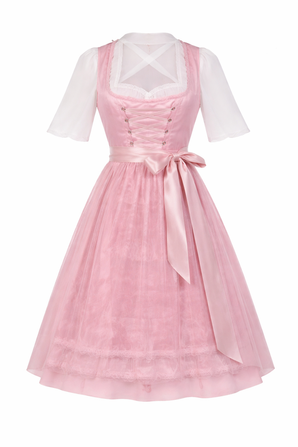 Damen Dirndl Kleid mit Zierkette, Schnürfront und bestickter Schürze-Dirndl for Women-Alpenkind