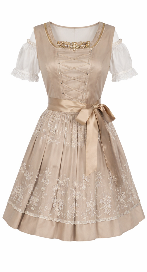 Damen Dirndl Kleid mit Zierkette, Schnürfront und bestickter Schürze-Dirndl for Women-Alpenkind