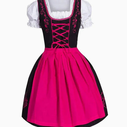Damen Dirndl Midi-Kleid mit Schnür-Mieder und Schürze-Dirndl for Women-Alpenkind