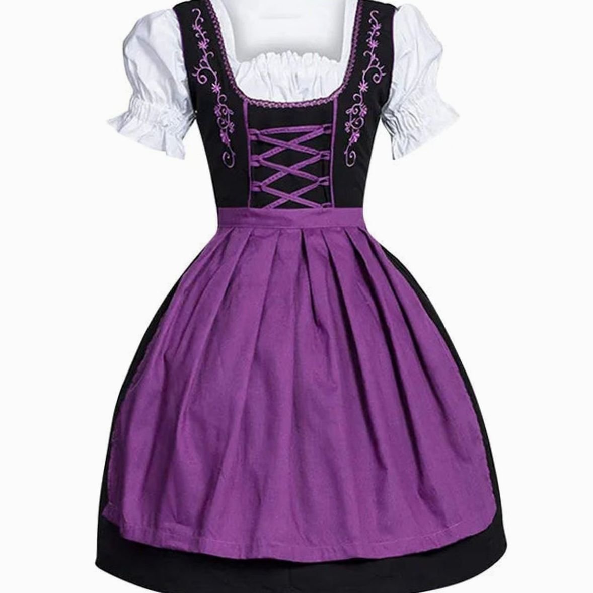 Damen Dirndl Midi-Kleid mit Schnür-Mieder und Schürze-Dirndl for Women-Alpenkind