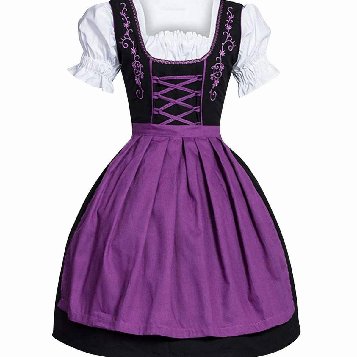 Damen Dirndl Midi-Kleid mit Schnür-Mieder und Schürze-Dirndl for Women-Alpenkind