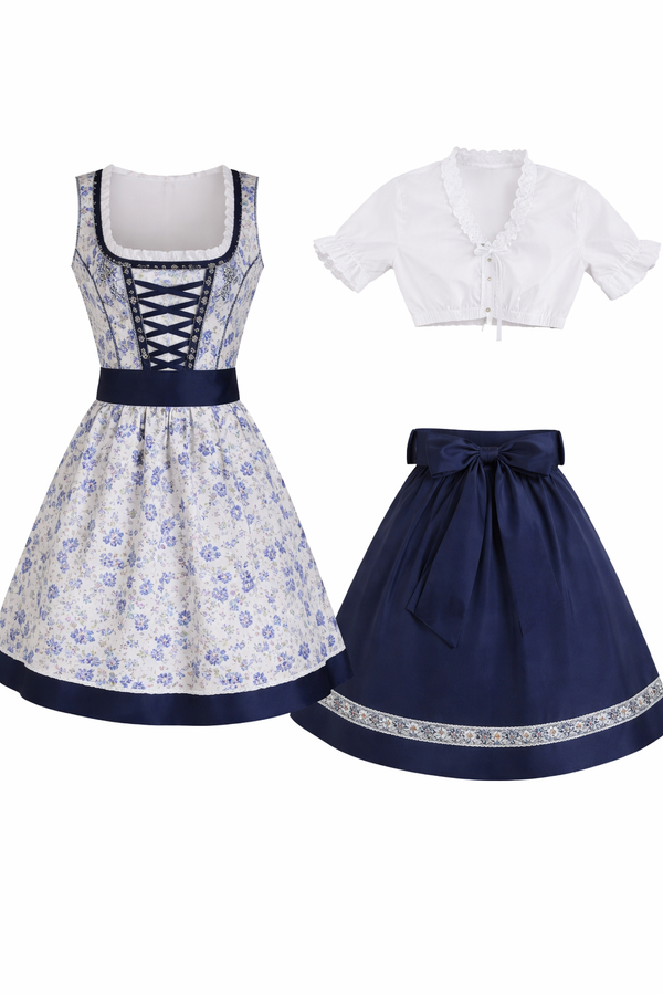 Damen Dirndl Set mit floralem Muster, Schnürfront und Schürze-Dirndl for Women-Alpenkind