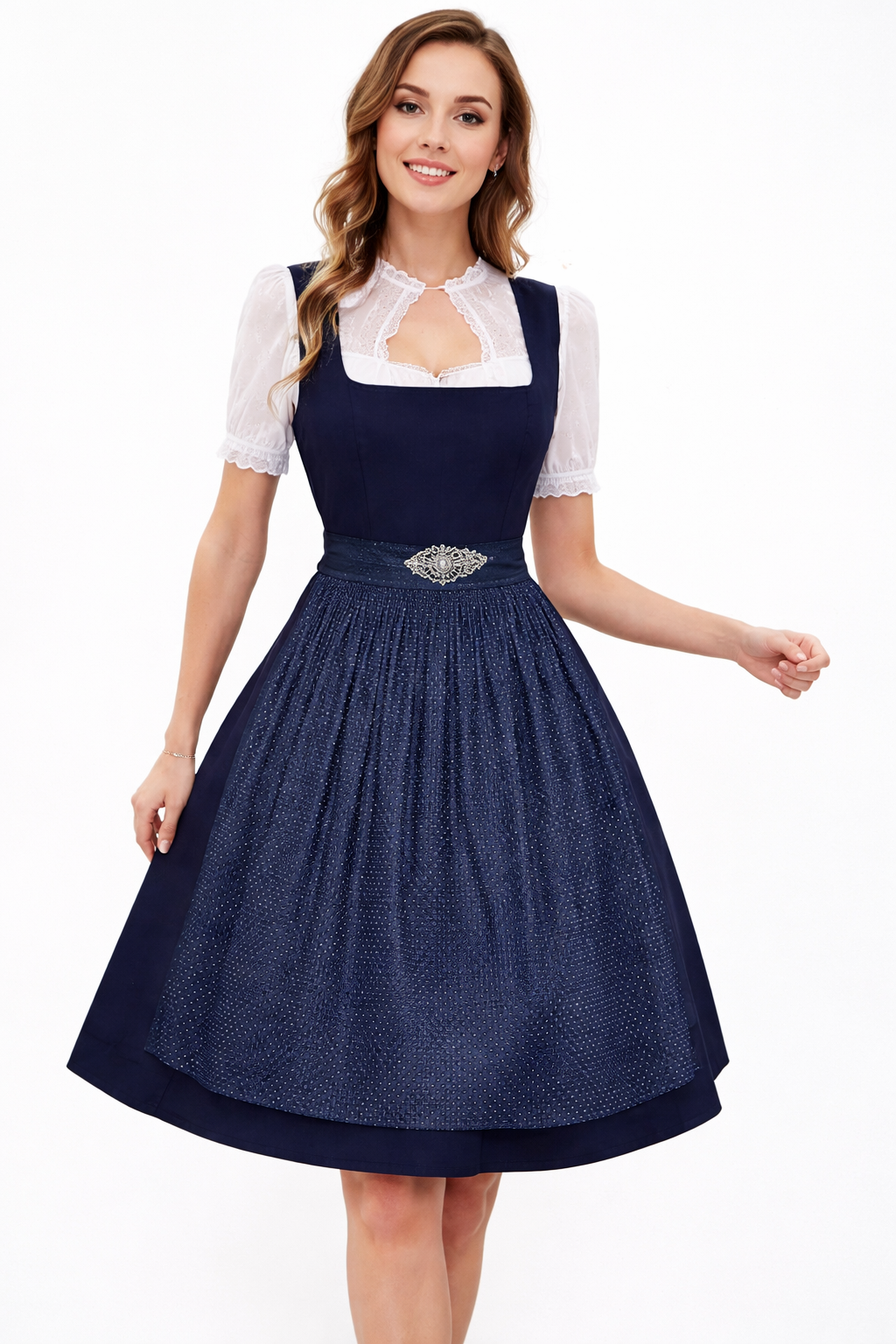 Damen Dirndl Set mit Stehkragenbluse, Taillenapplikation und Rockteil-Dirndl for Women-Alpenkind