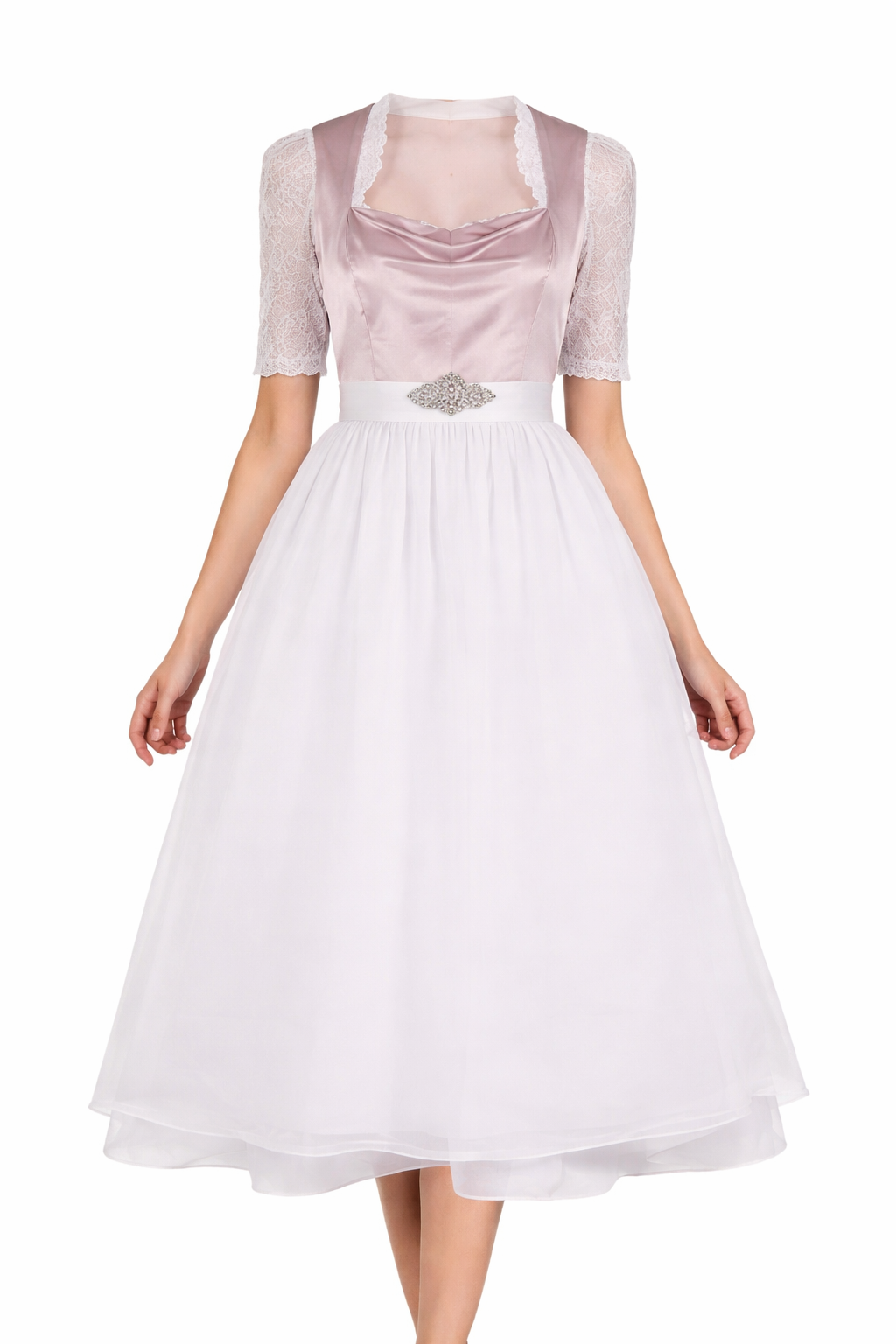 Damen Dirndl Set mit Stehkragenbluse, Taillenapplikation und Rockteil-Dirndl for Women-Alpenkind