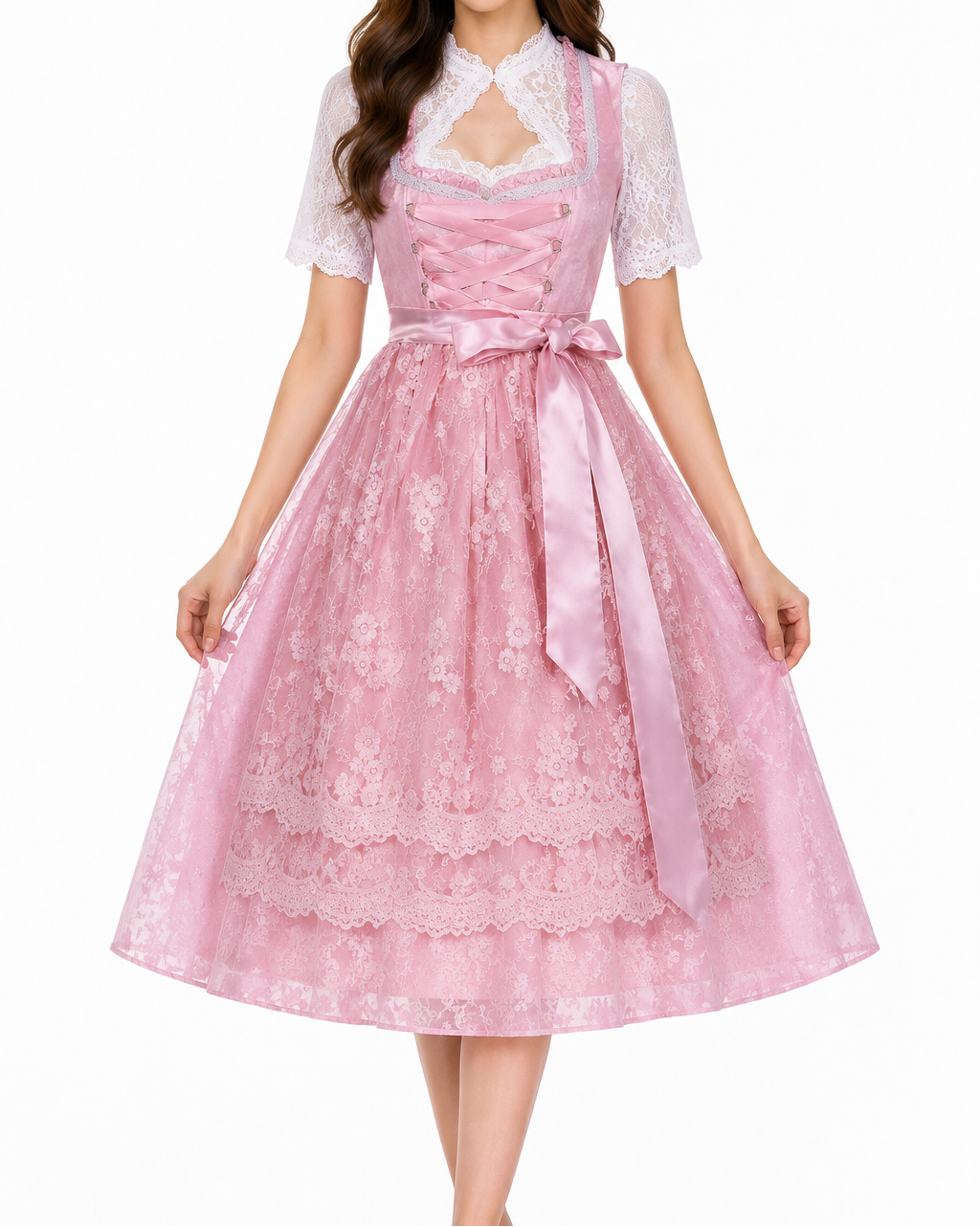 Damen Dirndl Set mit Stehkragenbluse, Taillenapplikation und Rockteil-Dirndl for Women-Alpenkind