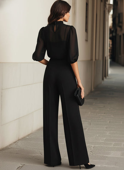 Damen Dreiteiliges Set mit Transparentem Oberteil und Weiter Hose-Sets for women-Alpenkind