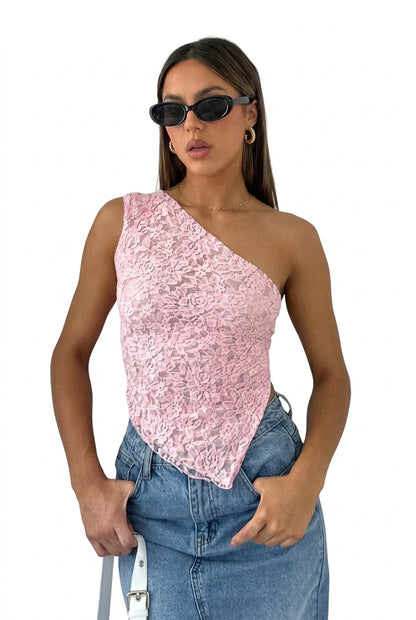 Damen-Ein-Schulter-Oberteil aus Spitze mit asymmetrischem Ausschnitt-Tops for women-Alpenkind