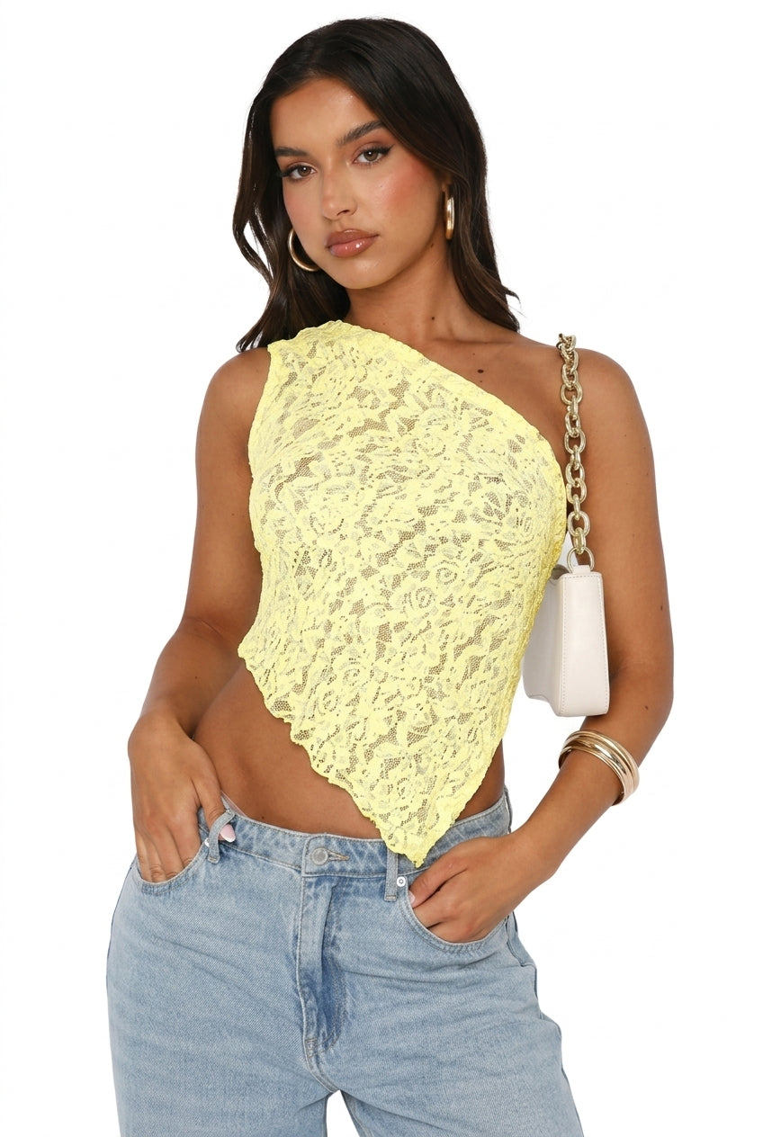Damen-Ein-Schulter-Oberteil aus Spitze mit asymmetrischem Ausschnitt-Tops for women-Alpenkind