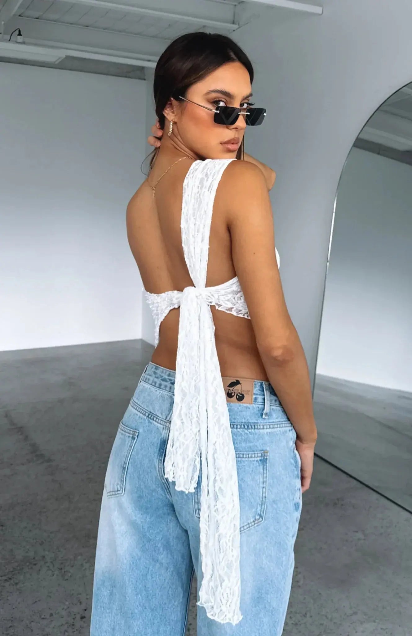 Damen-Ein-Schulter-Oberteil aus Spitze mit asymmetrischem Ausschnitt-Tops for women-Alpenkind