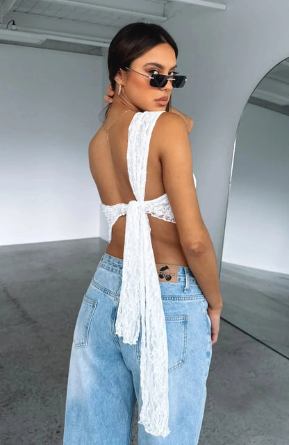 Damen-Ein-Schulter-Oberteil aus Spitze mit asymmetrischem Ausschnitt-Tops for women-Alpenkind