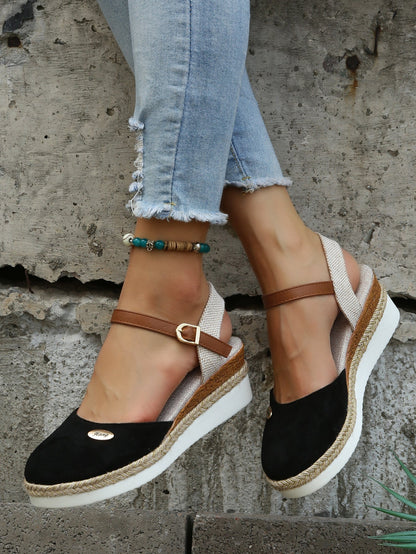 Damen-Espadrilles mit Keilabsatz und Knöchelriemen-Footwear for women-Alpenkind