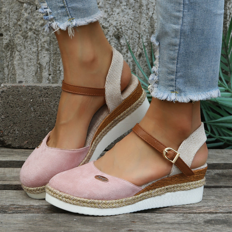 Damen-Espadrilles mit Keilabsatz und Knöchelriemen-Footwear for women-Alpenkind