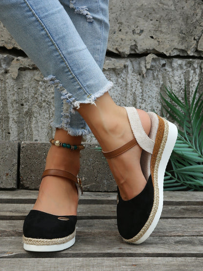 Damen-Espadrilles mit Keilabsatz und Knöchelriemen-Footwear for women-Alpenkind