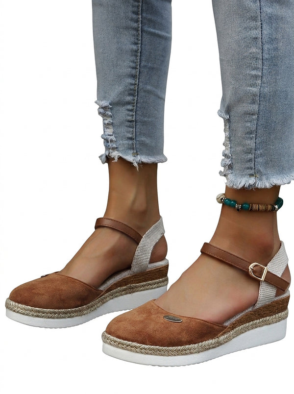 Damen-Espadrilles mit Keilabsatz und Knöchelriemen-Footwear for women-Alpenkind