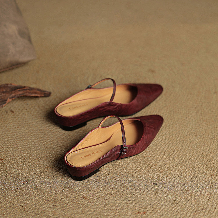 Damen Flache Schuhe mit Spitze, Riemen und Schnallenverschluss-Footwear for women-Alpenkind