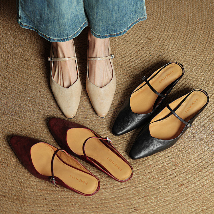 Damen Flache Schuhe mit Spitze, Riemen und Schnallenverschluss-Footwear for women-Alpenkind