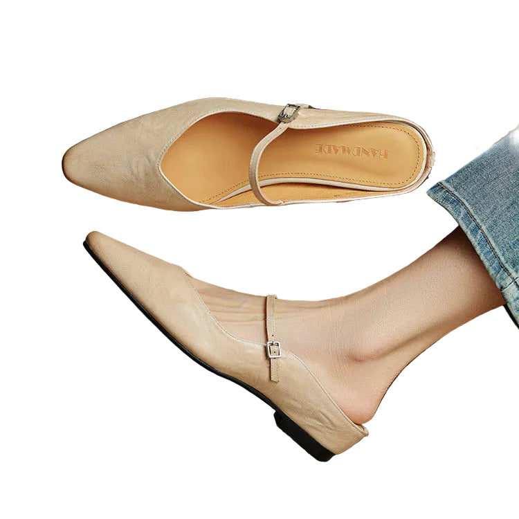 Damen Flache Schuhe mit Spitze, Riemen und Schnallenverschluss