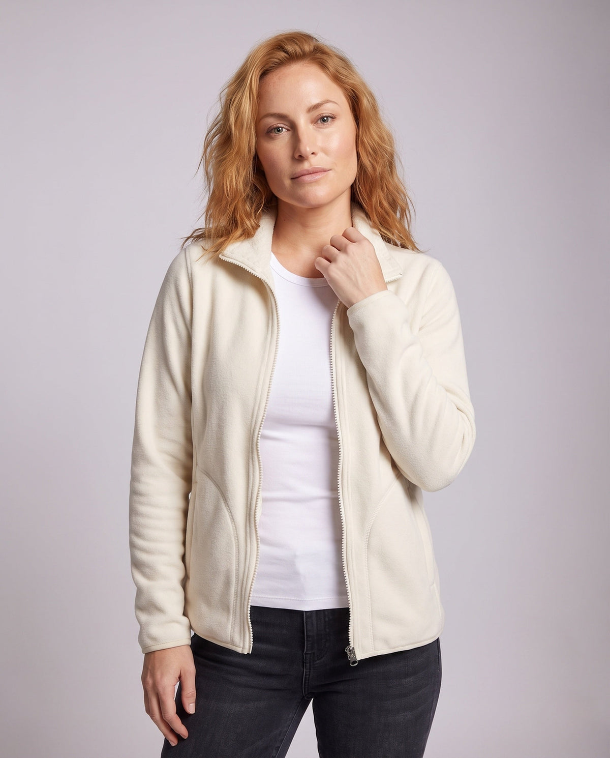 Damen-Fleecejacke mit Stehkragen und durchgehendem Reißverschluss-Jackets & Coats for men-Alpenkind