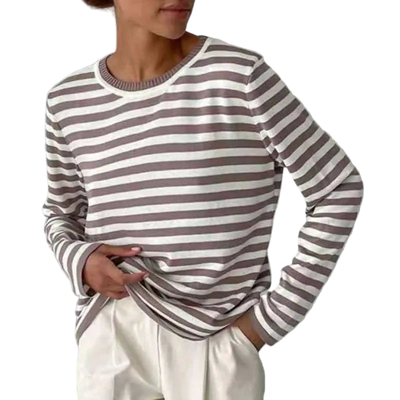 Damen Gestreiftes Langarmshirt mit Rundhals-Women Shirt-Alpenkind