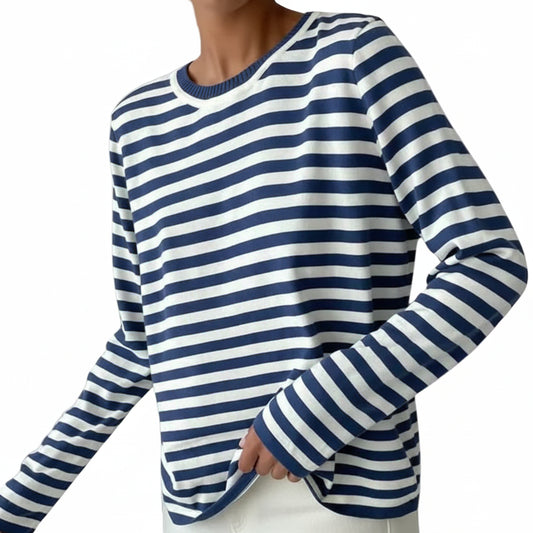 Damen Gestreiftes Langarmshirt mit Rundhals-Women Shirt-Alpenkind