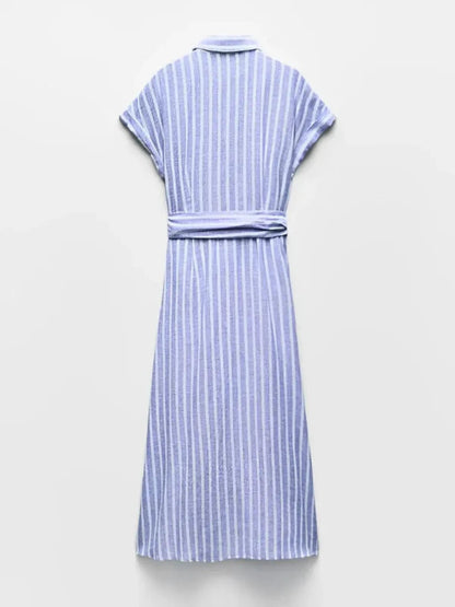 Damen Gestreiftes Midikleid mit Knopfleiste-Midi Dress-Alpenkind