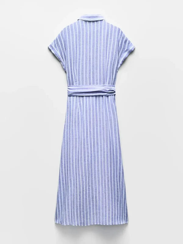 Damen Gestreiftes Midikleid mit Knopfleiste-Midi Dress-Alpenkind