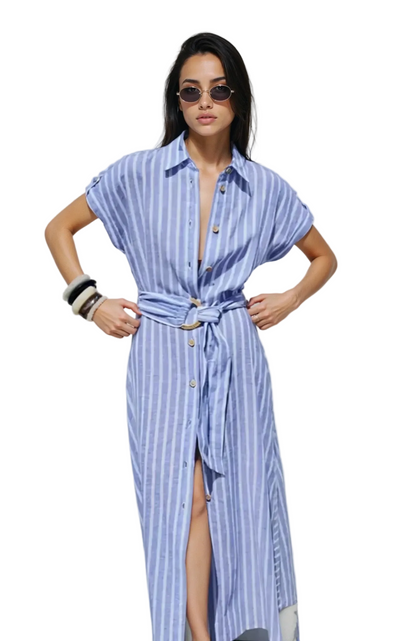 Damen Gestreiftes Midikleid mit Knopfleiste-Midi Dress-Alpenkind