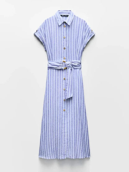 Damen Gestreiftes Midikleid mit Knopfleiste-Midi Dress-Alpenkind