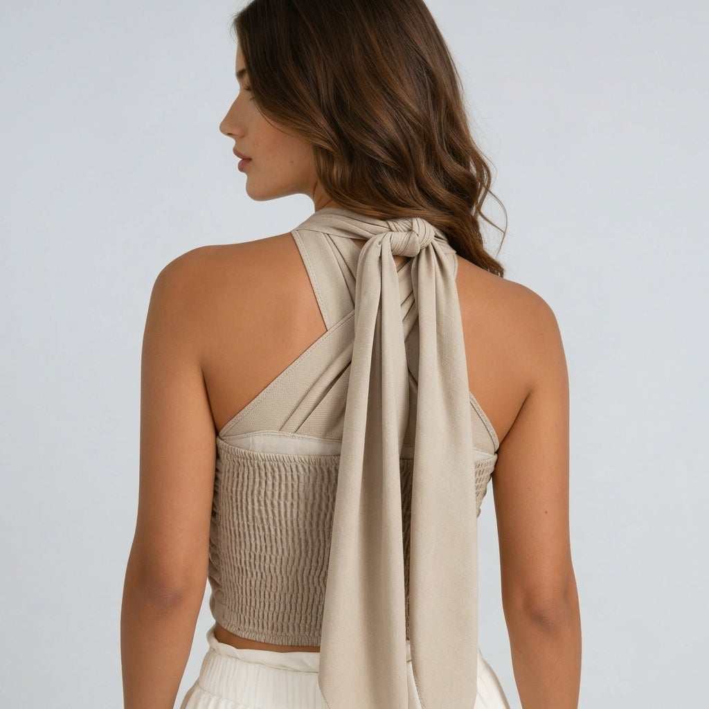 Damen-Halter-Top mit überkreuztem Ausschnitt und Wickeloptik-Tops for women-Alpenkind