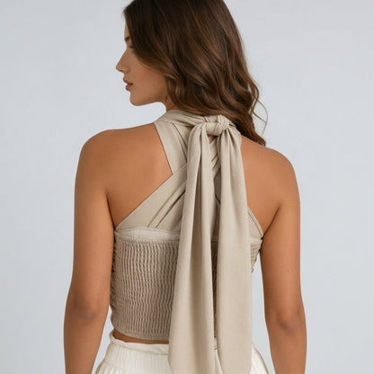 Damen-Halter-Top mit überkreuztem Ausschnitt und Wickeloptik-Tops for women-Alpenkind
