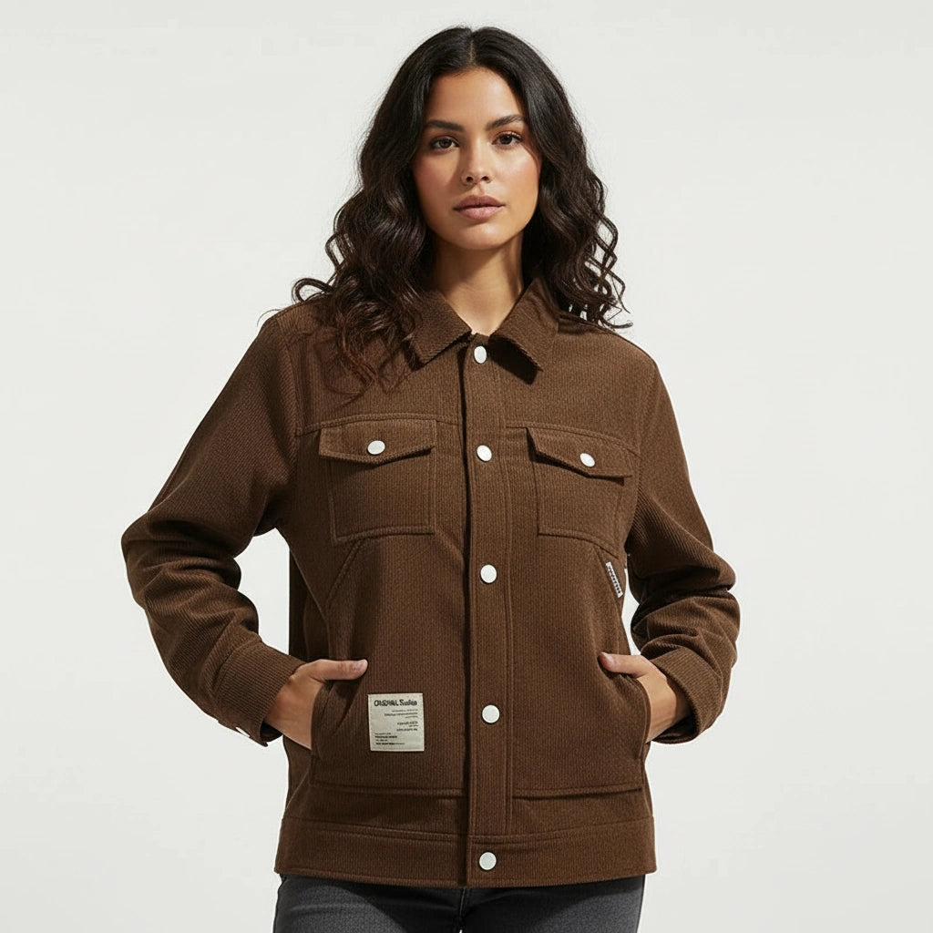 Damen-Hemdjacke mit Knopfleiste und aufgesetzten Taschen-Jacket for women-Alpenkind