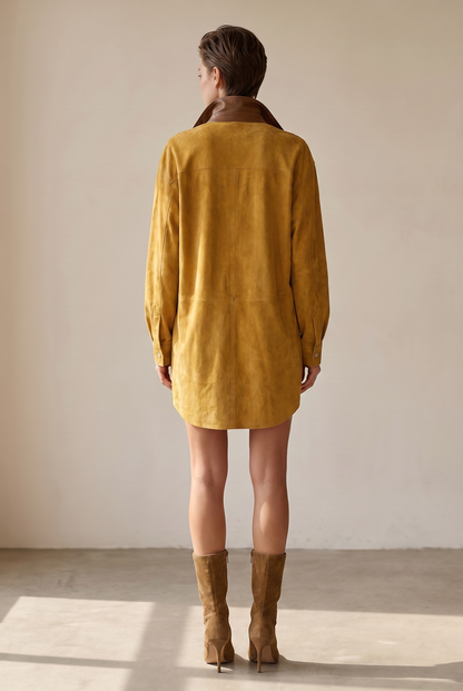 Damen-Hemdkleid in Wildlederoptik mit Kontrastkragen-Mini Dress-Alpenkind