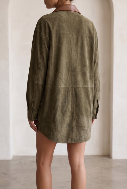 Damen-Hemdkleid in Wildlederoptik mit Kontrastkragen-Mini Dress-Alpenkind