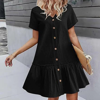 Damen-Hemdkleid mit Knopfleiste und kurzem Schnitt-Mini Dress-Alpenkind