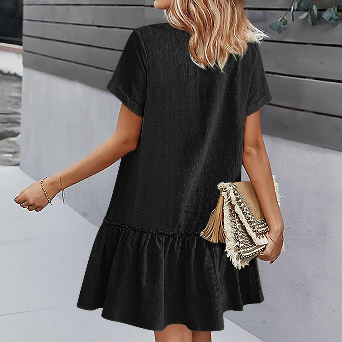 Damen-Hemdkleid mit Knopfleiste und kurzem Schnitt-Mini Dress-Alpenkind
