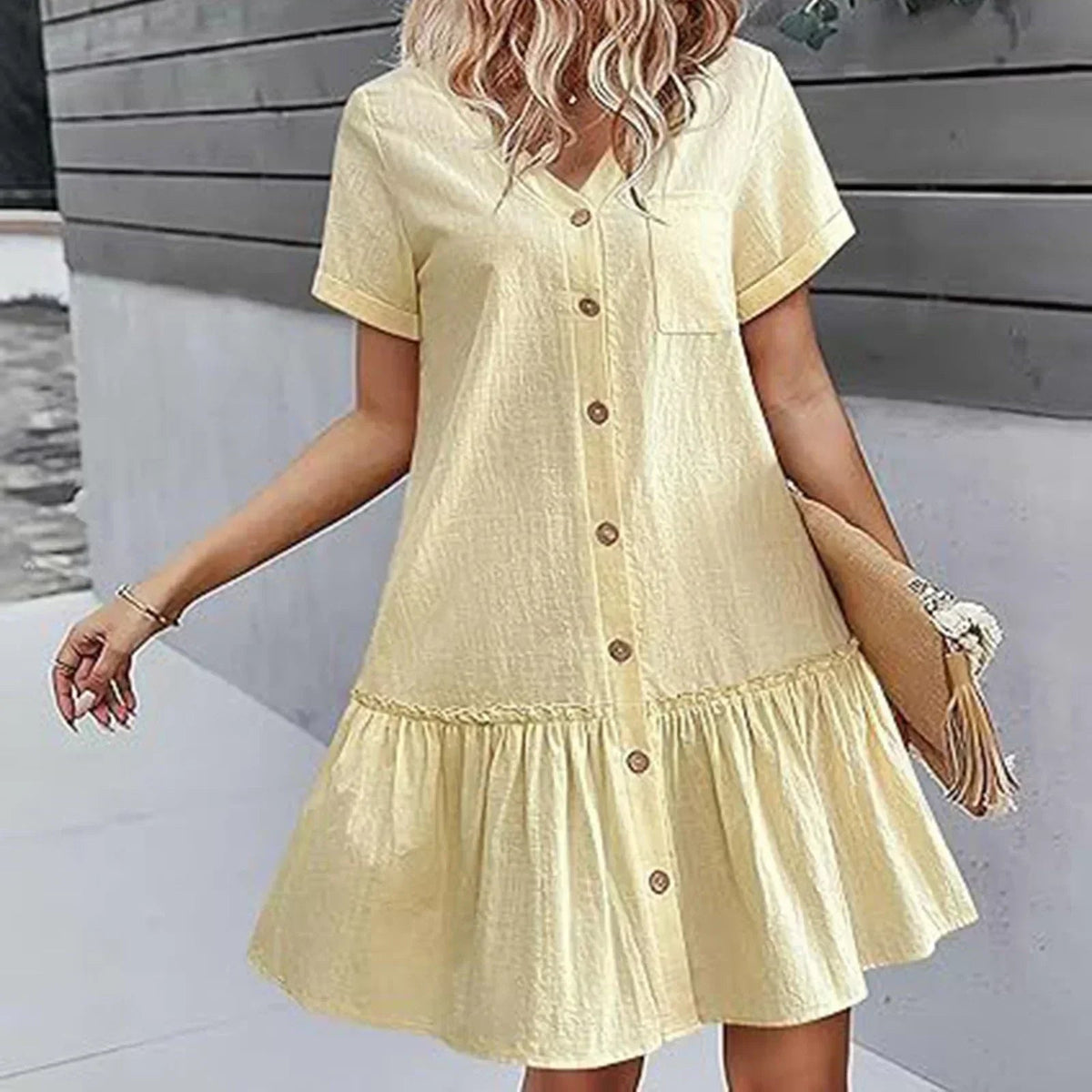 Damen-Hemdkleid mit Knopfleiste und kurzem Schnitt-Mini Dress-Alpenkind