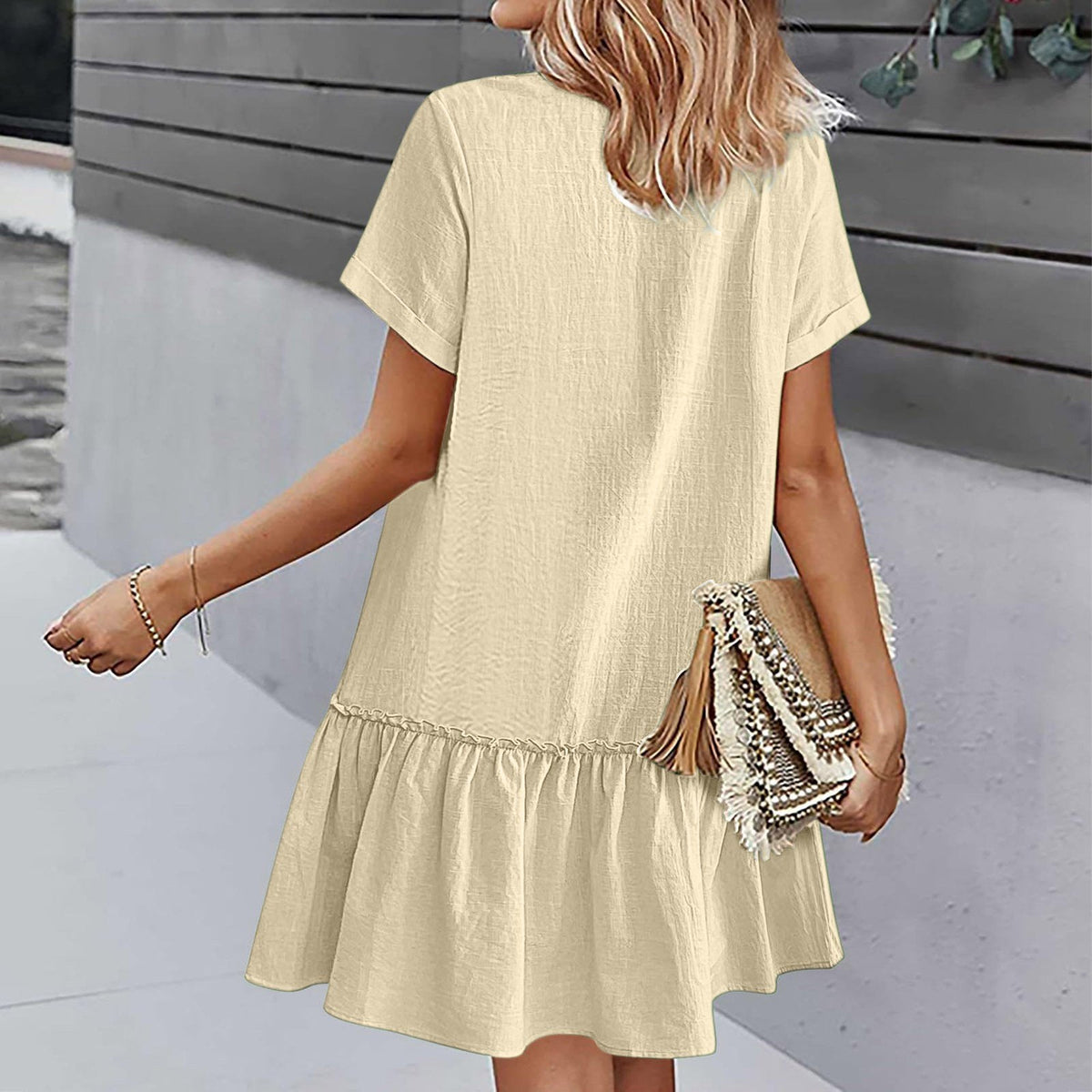 Damen-Hemdkleid mit Knopfleiste und kurzem Schnitt-Mini Dress-Alpenkind