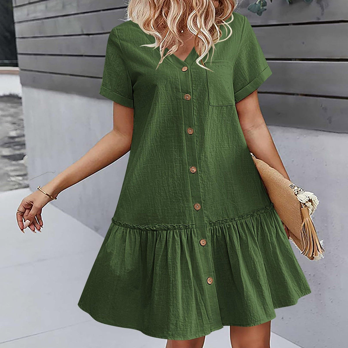 Damen-Hemdkleid mit Knopfleiste und kurzem Schnitt-Mini Dress-Alpenkind